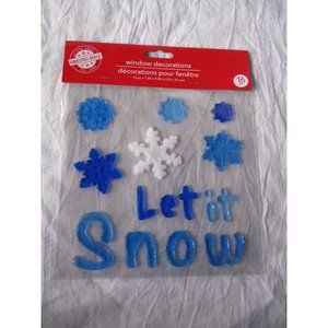 NEW Christmas Winter Let it Snow window Gel Clings 16 pcs Snowflakes Decorations